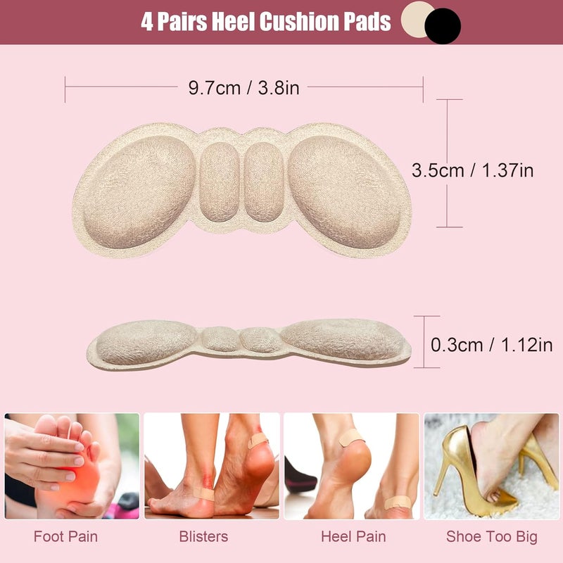 mickee Heel Pads - Heel Inserts for Women, High Heel Comfort Pads, Non-Slip Heel Grips, Shoe Filler & Heel Protectors for Women's Shoes (4Pairs) - Image 4